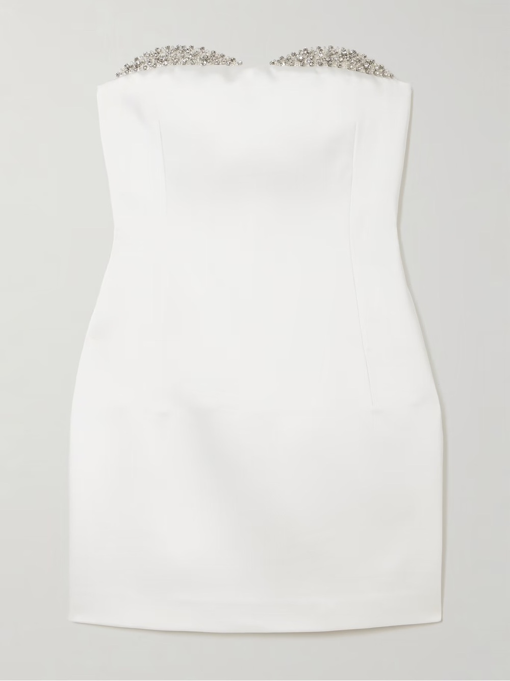 Strapless White Mini Dress with Embellished Neckline